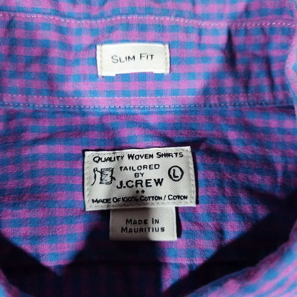 J. Crew Shirt Men's Sz L Pink Blue Long Sleeve Preppy Button-Up Slim Fit